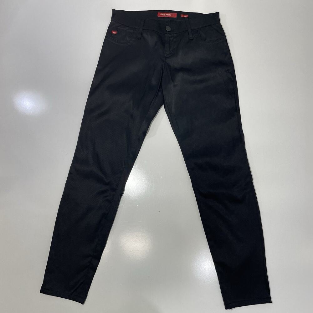 VTG Miss Sixty J Lot Shine Coated Black Jeans Size 28 Y2K Shiny Zip Lip Button